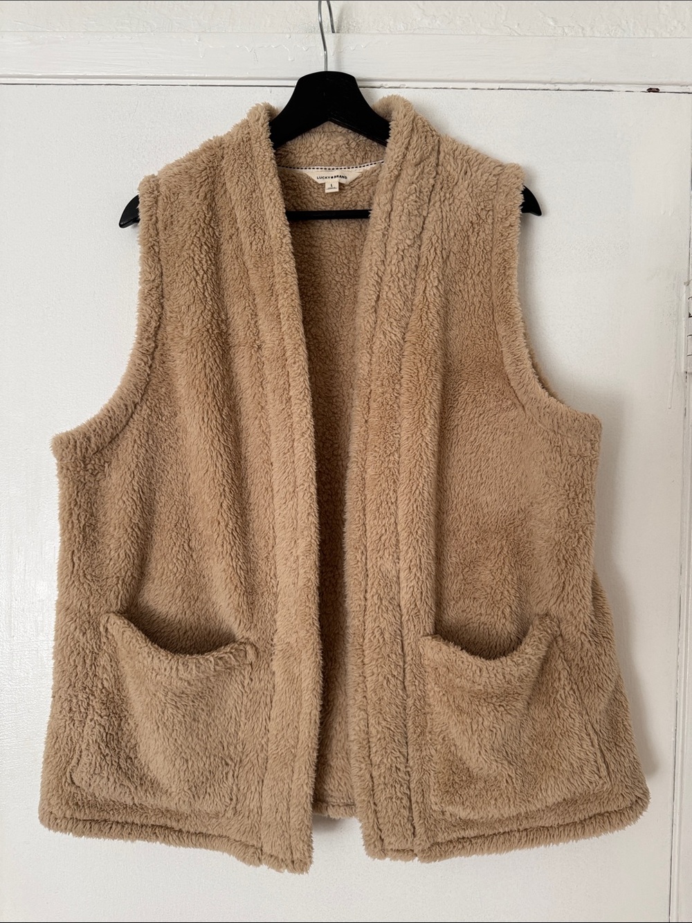 Lucky Brand Plush Faux Sherpa Vest in Camel